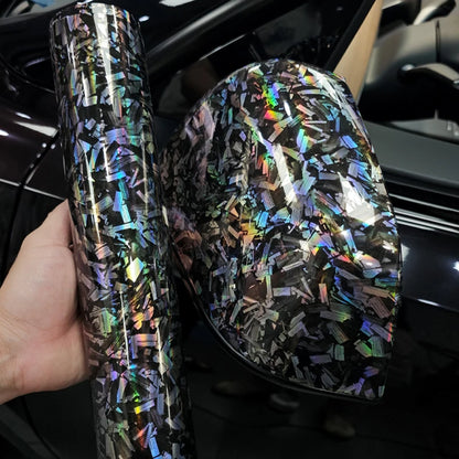 High Gloss Forged Laser Rainbow Carbon Fiber Silver Car Carbon Film Black Vinyl Wrap Tuning Auto Accessories Sticker for Car