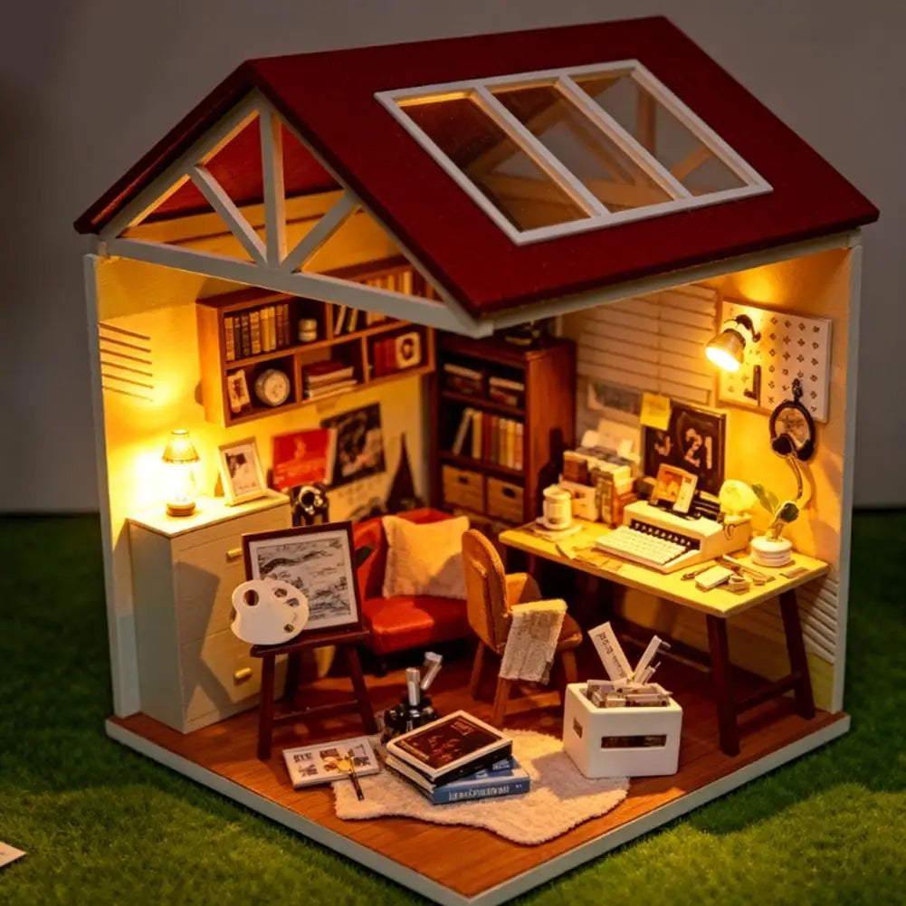 DIY Miniature Wooden Dollhouse Kit Mini House Model Handmade Assembly Craft Kit Stress Relief Desk Decor Birthday Gift For Adult