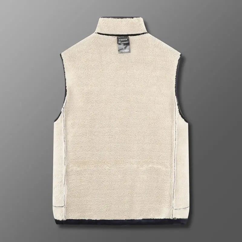 Winter Fleece Vest Men Outdoor Windproof Warm Casual Zipper Jackets Sherpa Lining Basic Solid Plush Thickened Sports Waistcoat
