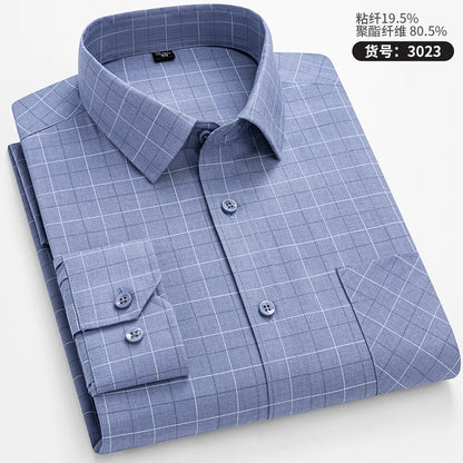 High Quality Men's Shirts Spring Autumn Long Sleeve Wrinkle Resistant Non Ironing Stripe Man Clothing  Big Size 5XL 6XL 7XL