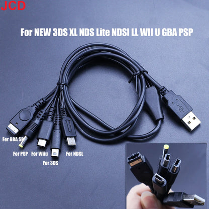 JCD 5 in 1 USB Charging Cable For New 3DS XL NDS Lite NDSI LL WII U Charger For GBA For PSP 1000/ 2000 3000 Gaming Cable