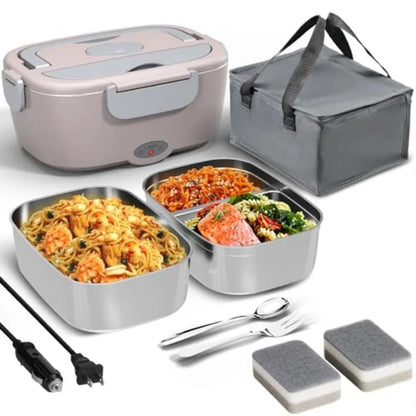 Portable Electric Heated Lunch Warmer Box for Work Stainless Steel Bento Box Adult Plug In Food Heater for Car 12V 24V 110V Sel
