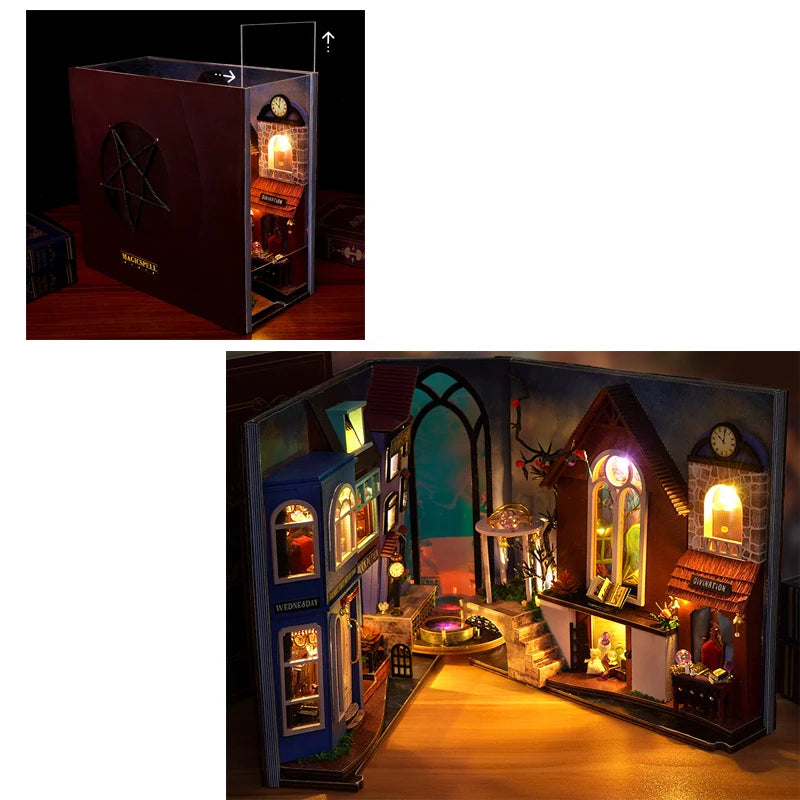 Diy Book Nook Doll House Miniature Wooden Bookshelf Shelf Insert Miniatures House Model Kit Anime Collection Birthday Toy Gifts