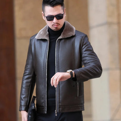 YX-225 Genuine Leather Jacket Men's Fur All-in-One Casual Thickening Plus Fleece Sheepskin Plus Fertilizer Plus Size Winter