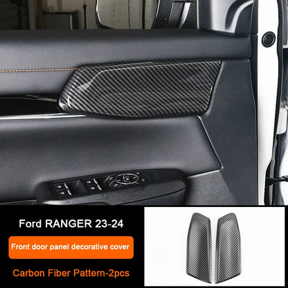 Carbon Fiber Car Interior Overlay Accessories For Ford Ranger Raptor Wildtrak T9 2022-2025, Central Gear Shift Panel Door Trim