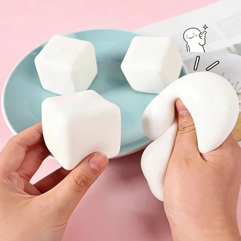 Squishy Milk White Tofu Squeeze Toy Cute White Square Sensory Stress Relief Fidget Toys Dough Ball Gifts for Adults Best Gift