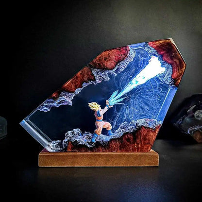 New Dragon Ball Z Action Scene Art Statue,Anime Collectible Desk Lamp & Decor Figure，Goku Kamehameha Epoxy Resin LED Night Light