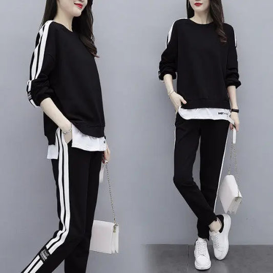 Spring Autumn New Casual Sportswear Set Women Loose Fashionable Large Size Stylish Sweatshirt Best Friend Outfit Long Pants