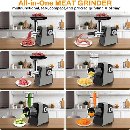 S6B 8 IN 1 Commercial Meat Grinder & Food Processor Sausage Stuffer Meatball Maker Vegetable Slicer Shredder for Kitchen