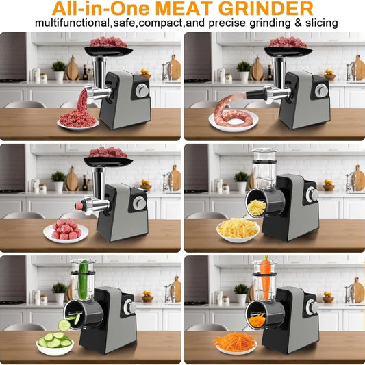 S6B 8 IN 1 Commercial Meat Grinder & Food Processor Sausage Stuffer Meatball Maker Vegetable Slicer Shredder for Kitchen