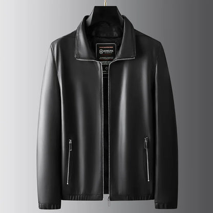 QYLVAWOY 2025 Winter New Real Leather Men's Leather Jacket Thickened Removable Goose Down Stand-Up Collar Blue Outerwear LJ2635