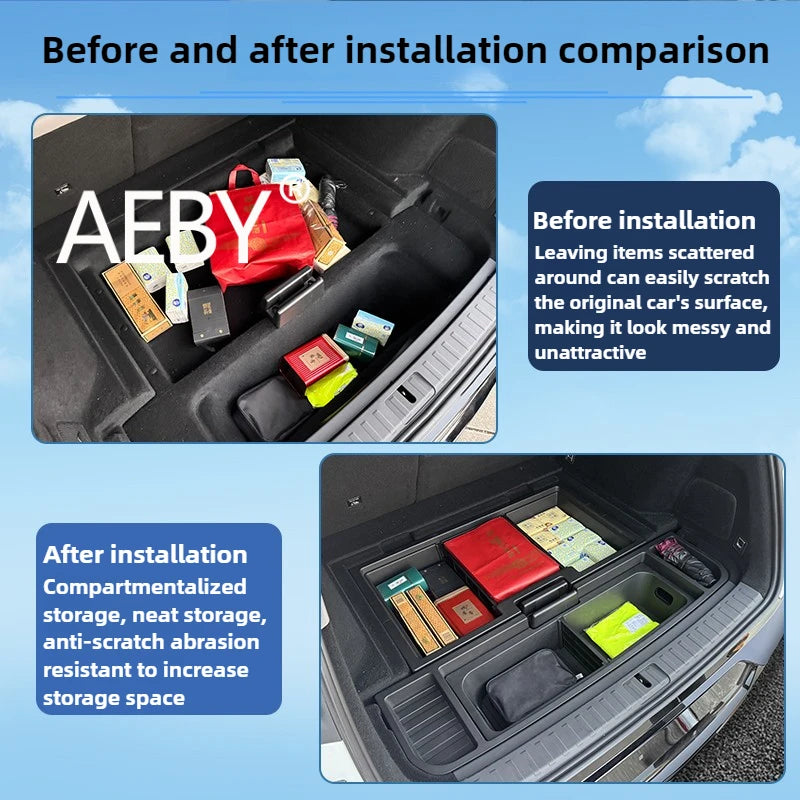 AEBY For ZEEKR 7X 2024 2025 Trunk Organizer Box Waterproof Multi-Purpose Rear Cargo Storage Box With Handle Interior Accessories
