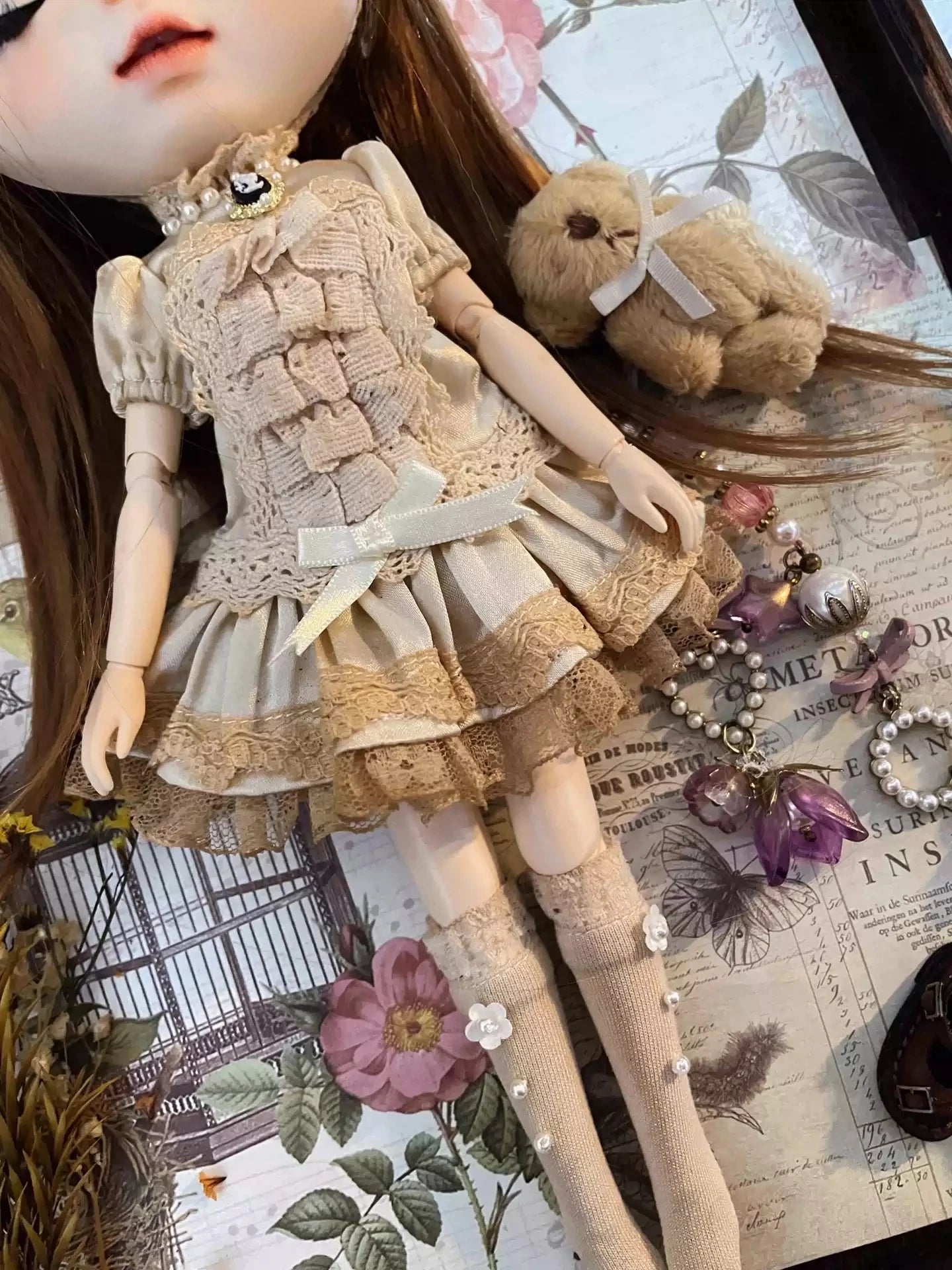 Dula Doll Clothes Dress Vintage Tea Dyeing Skirt Blythe Qbaby OB24 OB22 Azone Licca ICY JerryB 1/6 Doll