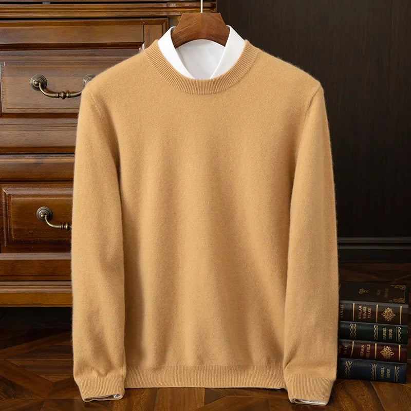 100% cashmere men's pullover business casual solid color knitted sweater loose Pull round neck Tops basic versatile Jumper