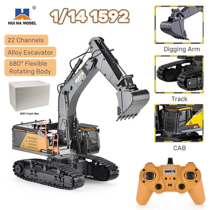 HUINA 1592 1/14 Scale 22 Channels 2.4G Remote Control Semi-Alloy Engineering Crawler Tractor Toy for Outdoor