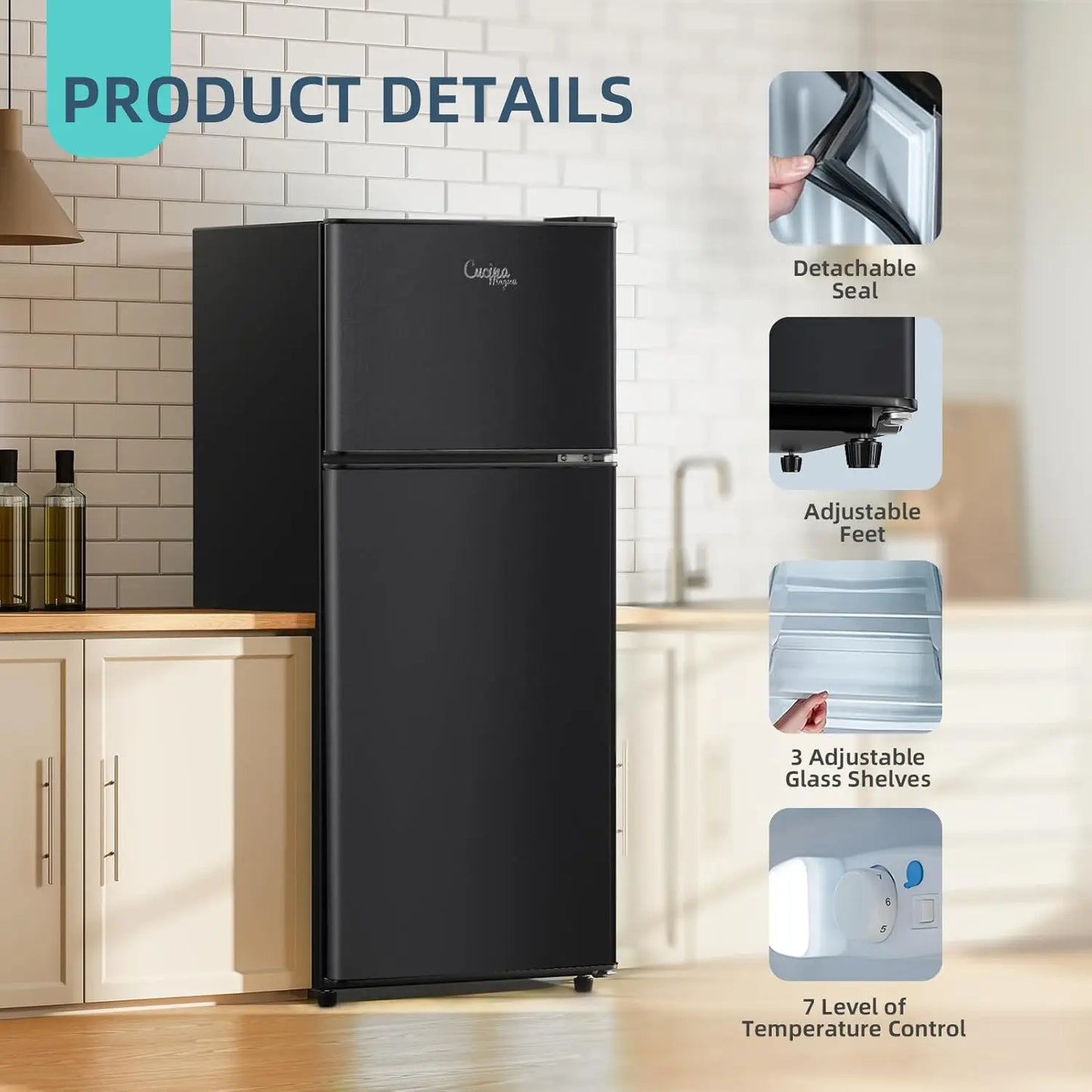 Mini Fridge with Freezer, 3.8 Cu.Ft Small Fridge, Energy Saving, Low Noise,7 Adjustable Thermostat