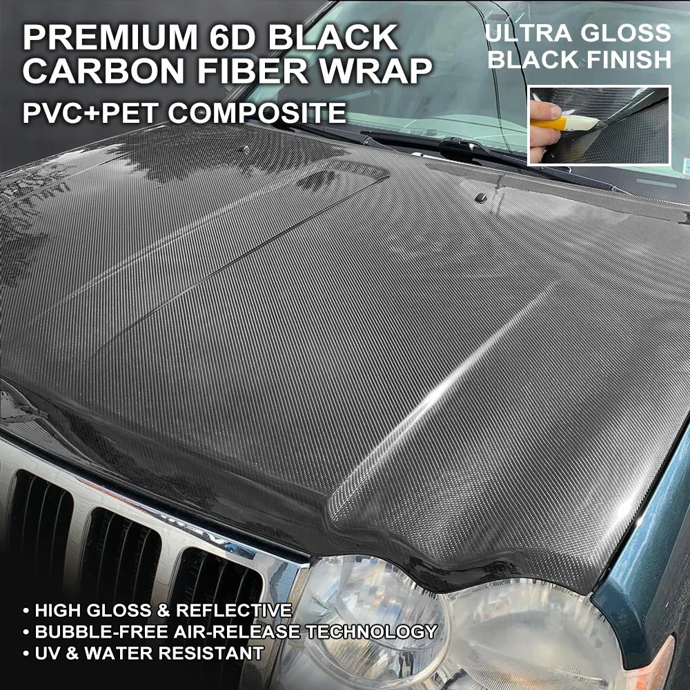 6D Carbon Fiber Black DIY Car Hood Bonnet Wrap Film Waterproof  Paint Protection Film Anti-Scratch Wrap Cover Tuning Accessories