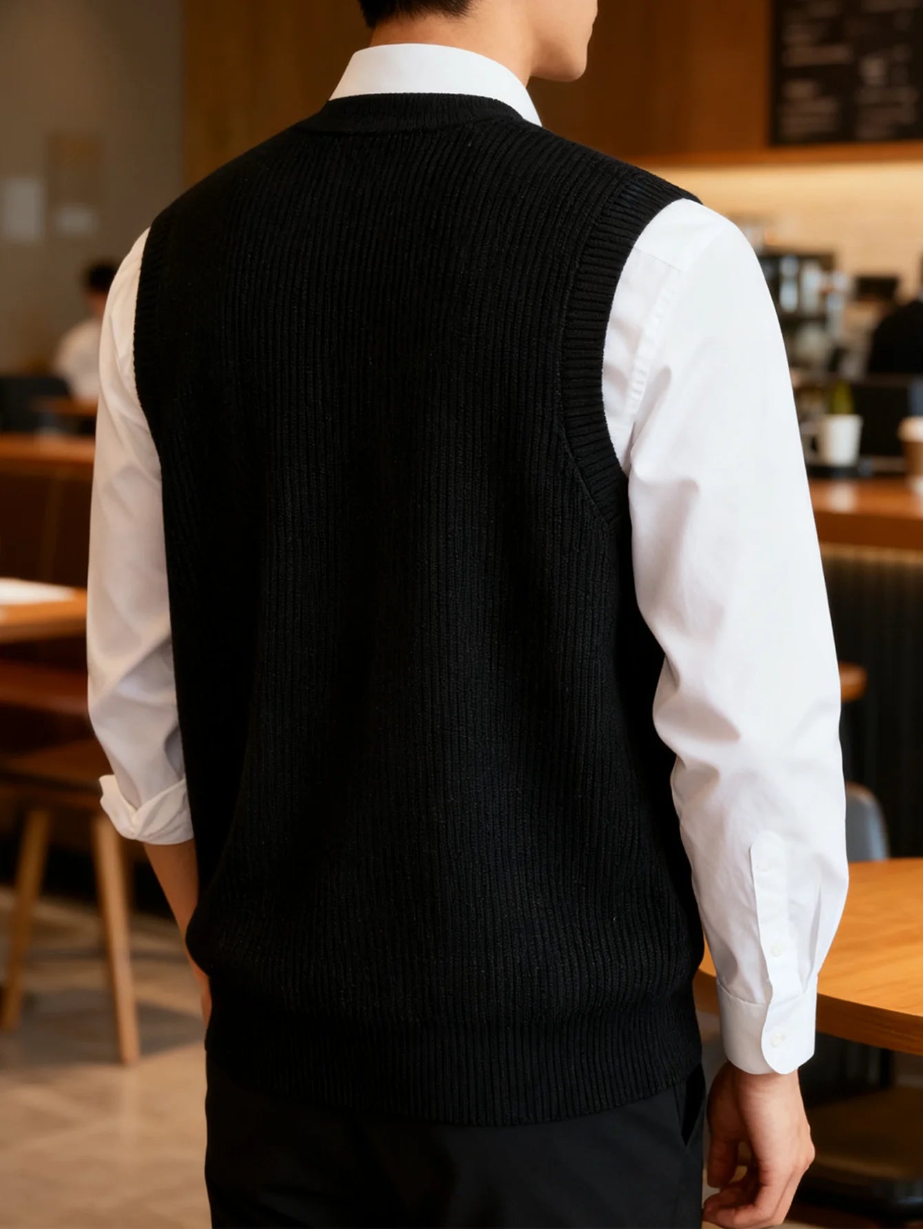 LVLAEA Men's Sleeveless Knitted Waistcoat Solid Color Textured Classic Old Money Autumn Spring Outdoor Single Breasted