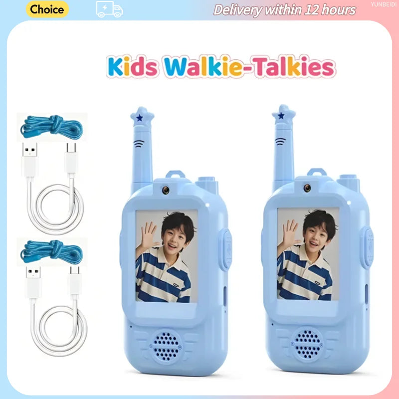 2PCS Kids Video Walkie Talkies HD Video Call Type-C Charging Intercom Toys No SIM Card Indoor Birthday Gift for Boys Girls Age3+