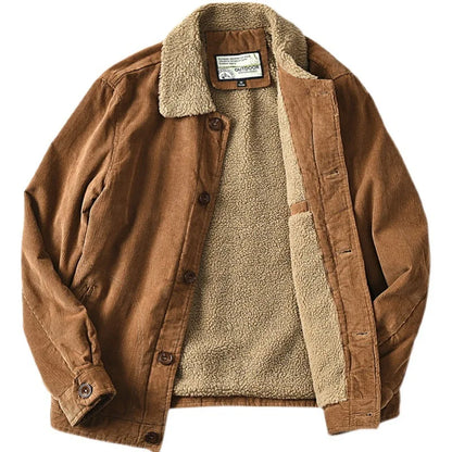 Army Green Mountain Cargo Jacket Autumn Winter New Parka Men's Wool Warm Thick Parkas Men's Fashion Punk Fur Collar Corduroy