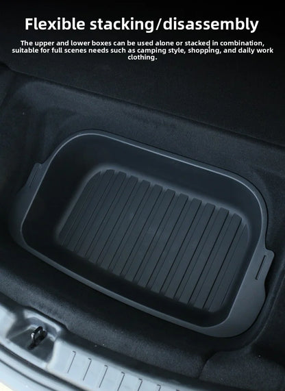 For Tesla Model Y Juniper 2021-2025 Launch Front&Rear Trunk Storage Box Double-Deck Luggage Frunk Organizer Box Dustproof Cargo
