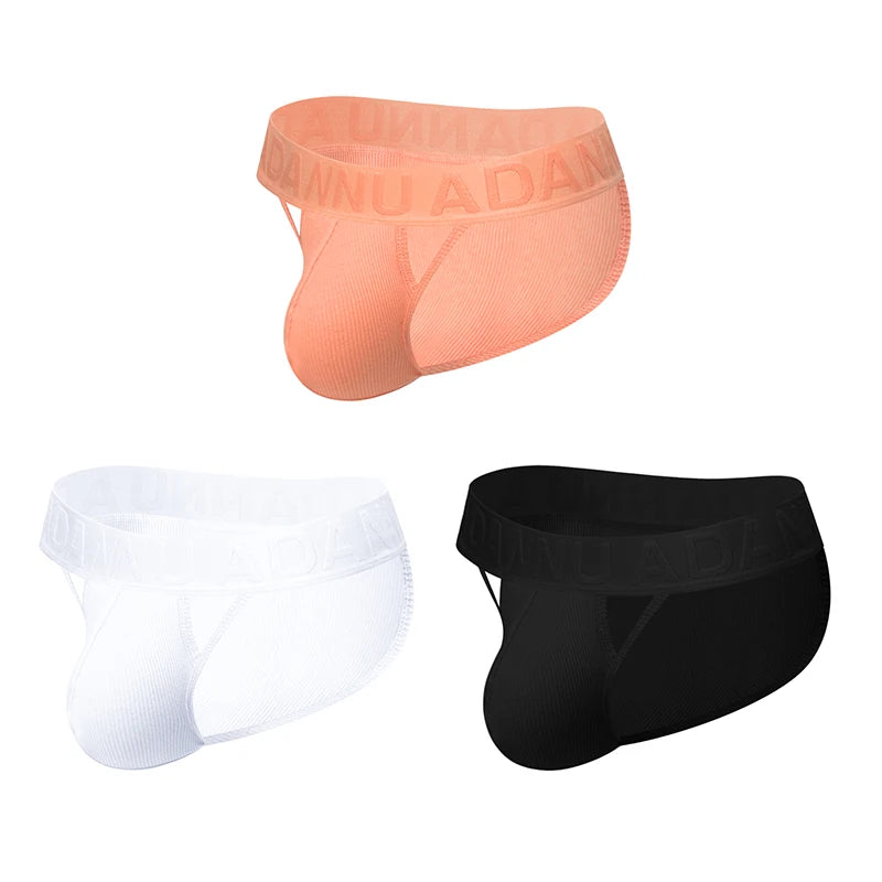 Men's 100% Cotton Ribbed Briefs U Convex Pouch Embossed Elastic Waistband Soft Skin-Friendly Breathable Underwear