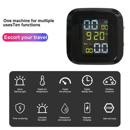 Motorcycle Tire Pressure Monitor Digital Display External Motorcycle Wireless Tire Pressure Detector With 2 External Sensors