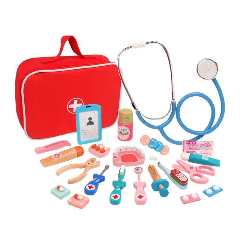 Medicine Set Role Playing Educational Toys For Children Kid Pretend Play Doctor Toys Wooden Simulation Dentist Check Brush Teeth