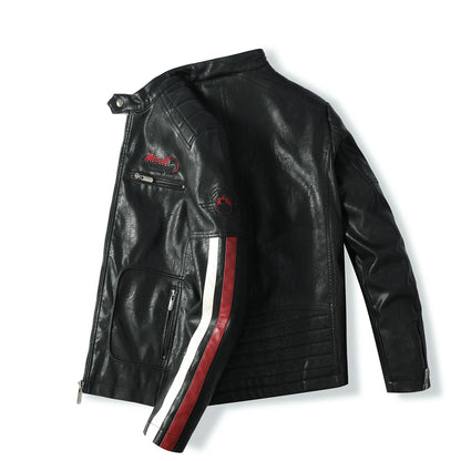 Men's PU Leather Motorcycle Racing Suit Color Embroidered Jacket with Cotton Inner for Racing