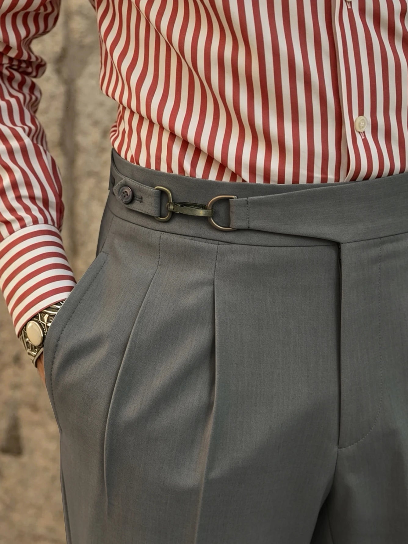 2026 Spring Summer Italian Naples Elegant High Waist Suit Pants Men Solid Woven Loose Straight Leg Commuter Trousers