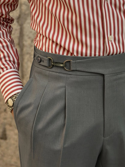 2026 Spring Summer Italian Naples Elegant High Waist Suit Pants Men Solid Woven Loose Straight Leg Commuter Trousers