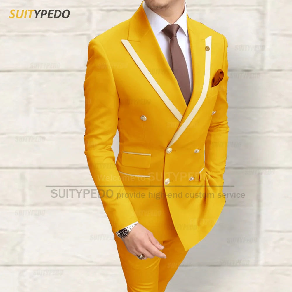 Fashion Men Red Suit Sets Wedding Party Custom Groomsman Elegant Outfits Birthday Banquet Male Stylish Blazer Pants 2 Pieces