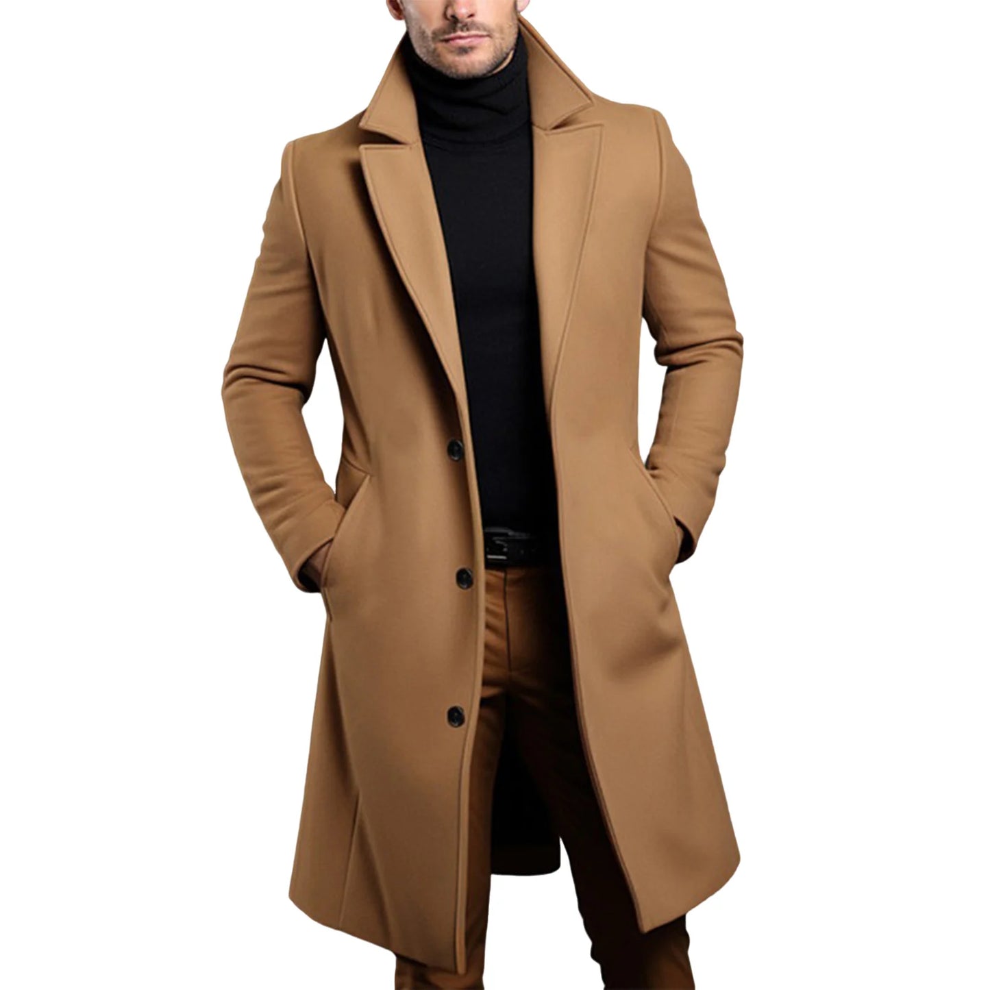 Men Elegant Long Trench Overcoat Single-breasted Windproof Trench Coat for Jeans Sweater Boots Matching
