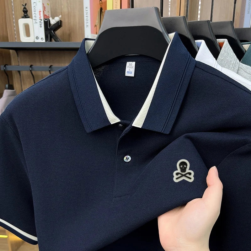 100% Pure Cotton Men's Comfort Breathable Sleek Polo Shirt Business Work Golf Versatile Short Sleeve Premium Offset Printing Tee