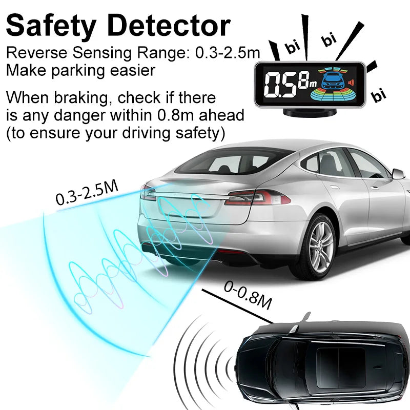 8 Radar Parking Sensor Kit Backlit LED Display Parktronic Backup Detector Assistant Car Parking System