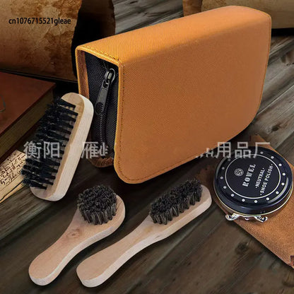 1set Leather Shoes Polish Set Brush Cleaning Kit Keep Shiny Clean Tools for Leather Shoes Care Kit Portable for Boots Sneakers