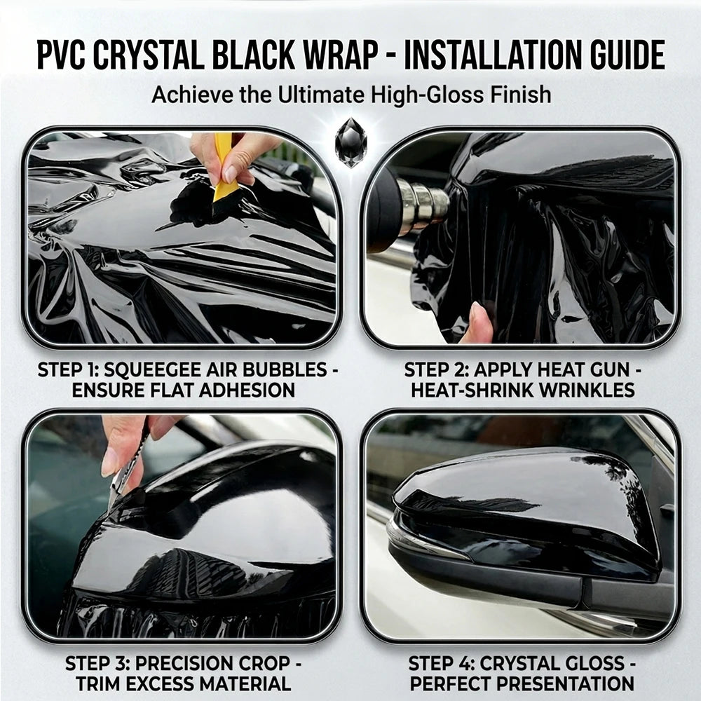 Glossy Black Self-adhesive Vinyl Sticker Circular Film Auto DIY Decal Bubble Free Air Free Car Body Styling Decor Accessories