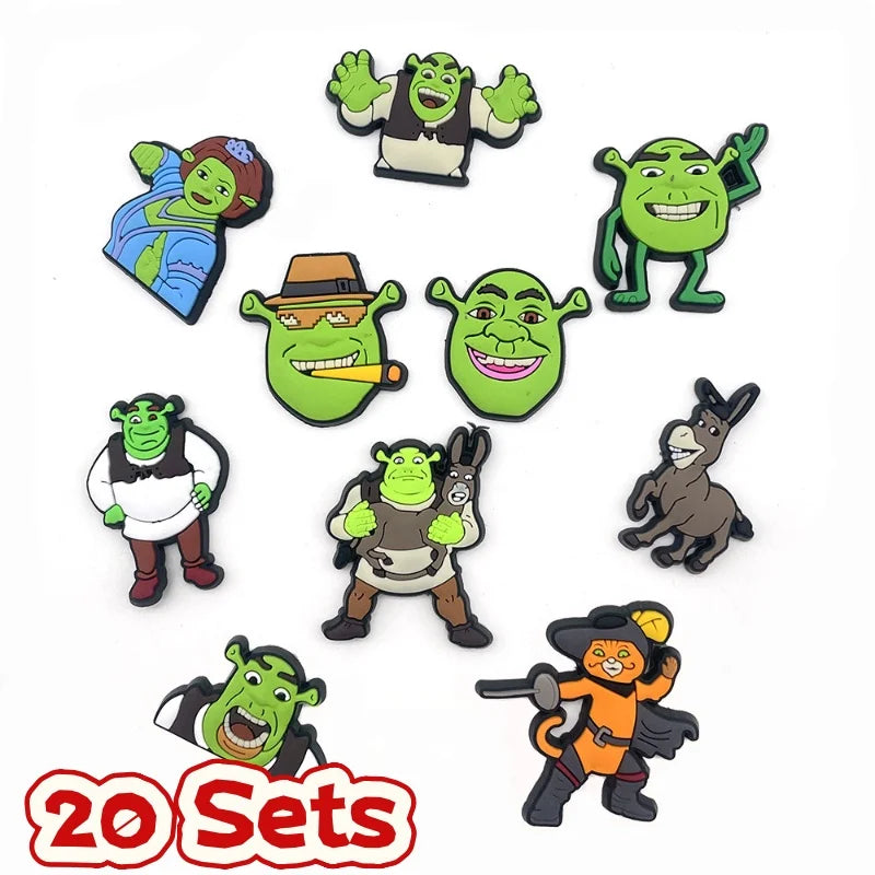 10PCS Shrek Cartoon Shoes Charms Set Fiona Donkey Puss in Boots Shoe Decorations for Clogs Sandals Funny Movie Shoe Accessories