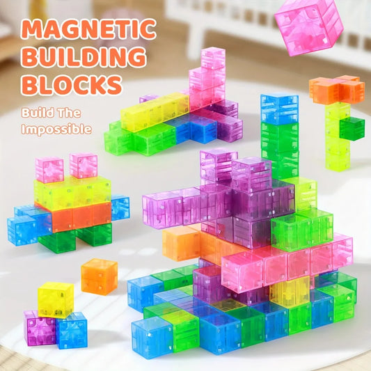 Colorful Magnetic Building Blocks Toy Transparent Magnetic Cubes Construction Preschool STEM Educational Sensory Kids Toys Gift