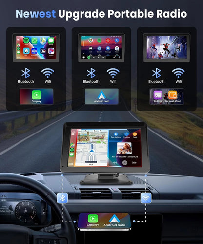 7" / 9" Portable Wireless Carplay Android Auto Car Radio Multimedia Player IPS Touch Screen AUX USB Bluetooth Mirror Link AHD