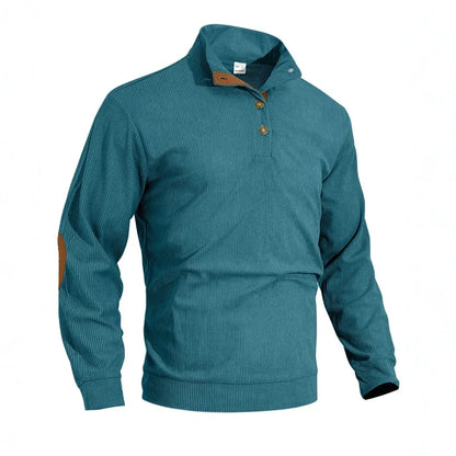 Men‘s Corduroy Button Up Pullover Stand Collar Contrast Elbow Patch Casual Top 2026