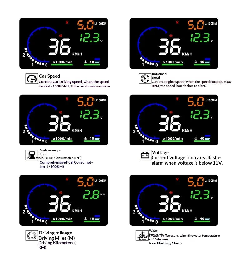 Head-up Display obdUniversal High-Definition Car Speed Projector Portable Car Display ScreenA8