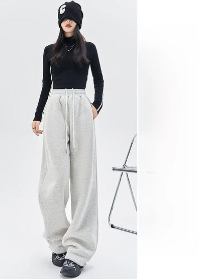 Gray Lamb Velvet Sport Pants Women's High Waist Drapey Fleece Wide Leg Casual Small Size Thickened Cotton Pants
