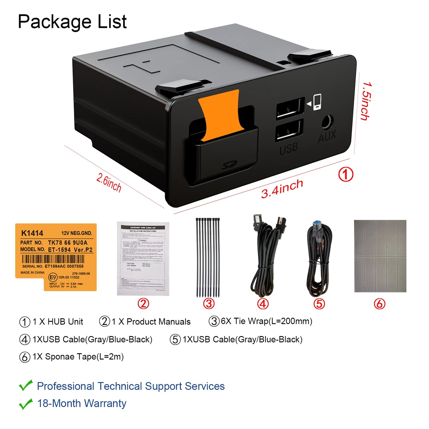 Mazda CarPlay and Android Auto USB Media Hub Retrofit Kit, Support Mazda 3/6/CX5/CX3/CX9/MX5-TK78 66 9U0C K1414 C922 V6 605A