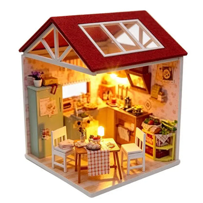 DIY Miniature Wooden Dollhouse Kit Mini House Model Handmade Assembly Craft Kit Stress Relief Desk Decor Birthday Gift For Adult