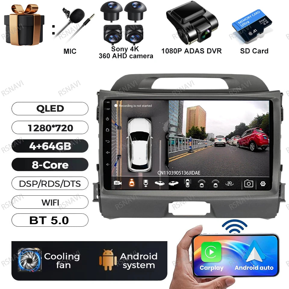 Car Radio Android 15 For KIA Sportage 2010 2011 2012 2013 2014 2015 2016 5G WIFI Qualcomm Navigation DSP Stereo Multimedia GPS