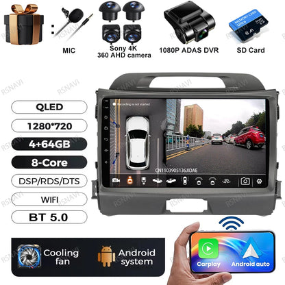 Car Radio Android 15 For KIA Sportage 2010 2011 2012 2013 2014 2015 2016 5G WIFI Qualcomm Navigation DSP Stereo Multimedia GPS