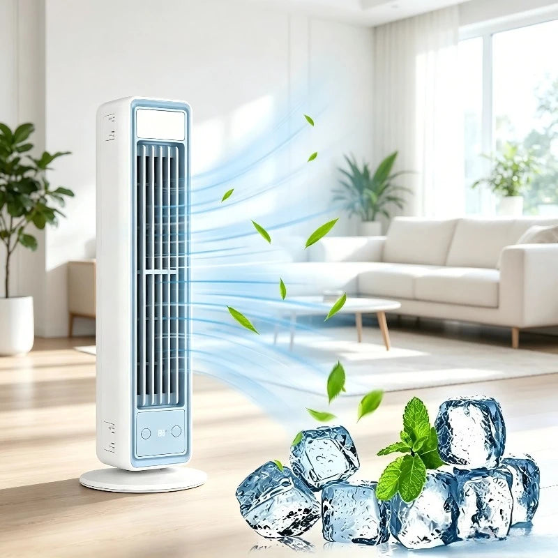 Tower Fan Strong Wind Cooling 3600mAh Bladeless Portable Air Conditioner with Remote Control Quiet 5 Speeds for Home Office room
