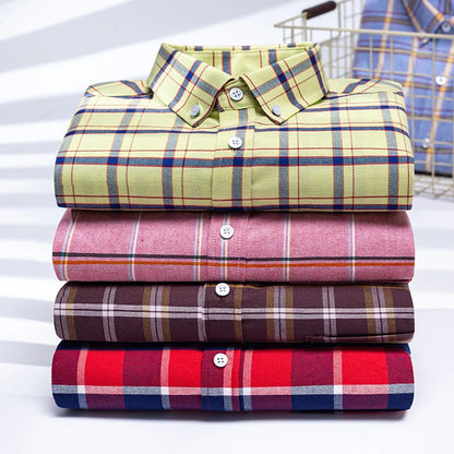 Classic Men's Long Sleeved Check Shirts 100% Oxford Cotton Casual Fashion Soft Plaid Stripe Solid Male Business Slim Fit Blouses