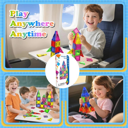 Mini Magnetic Tiles Portable Metal Box Kids STEM 3D Magnet Building Blocks Travel Educational Birthday Christmas Holiday Gift